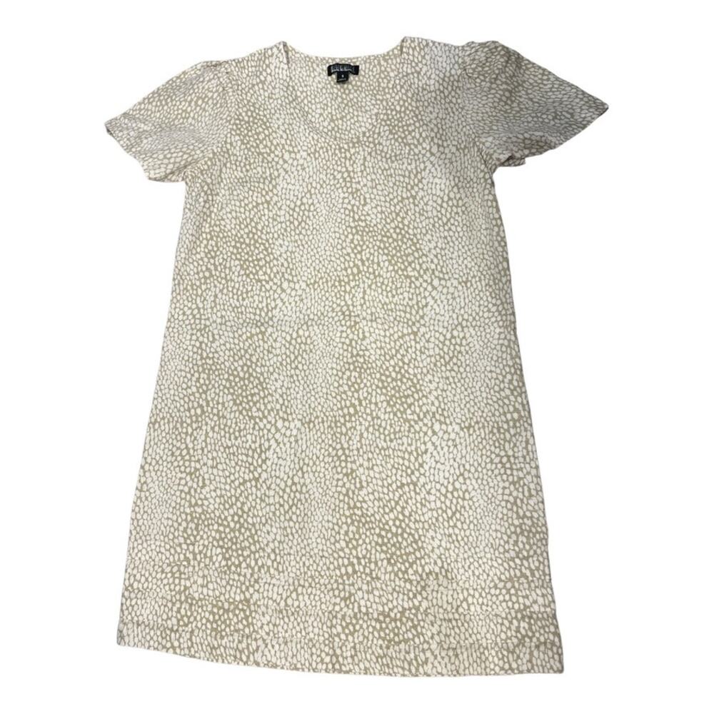 Nicole Miller Orignial Linen Blend Mini Shift Dress Size S White Tan Dot Print